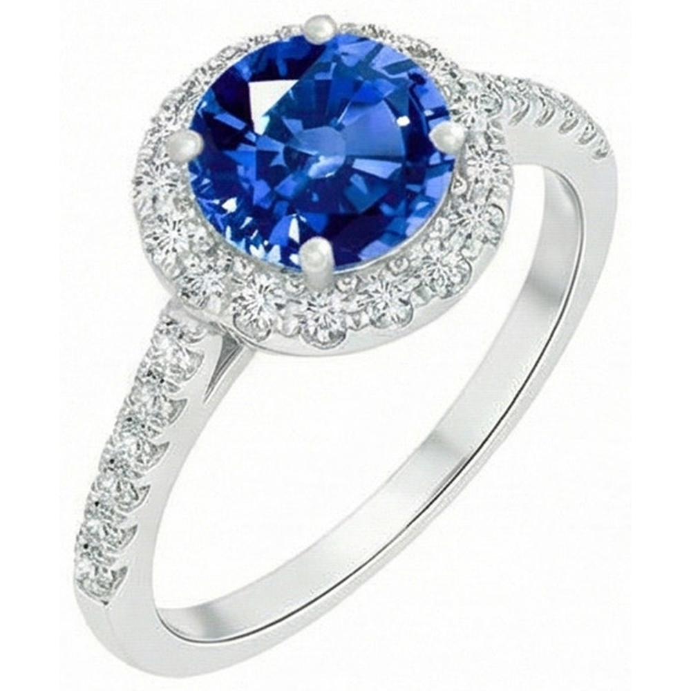 4 Ct Ceylon Sapphire And Natural Earth Mined Diamonds Ring White Gold 14K