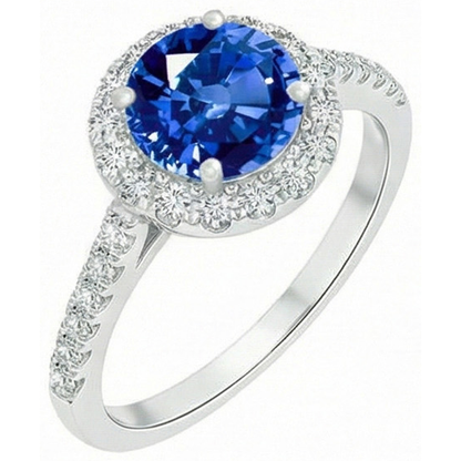 4 Ct Ceylon Sapphire And Natural Earth Mined Diamonds Ring White Gold 14K