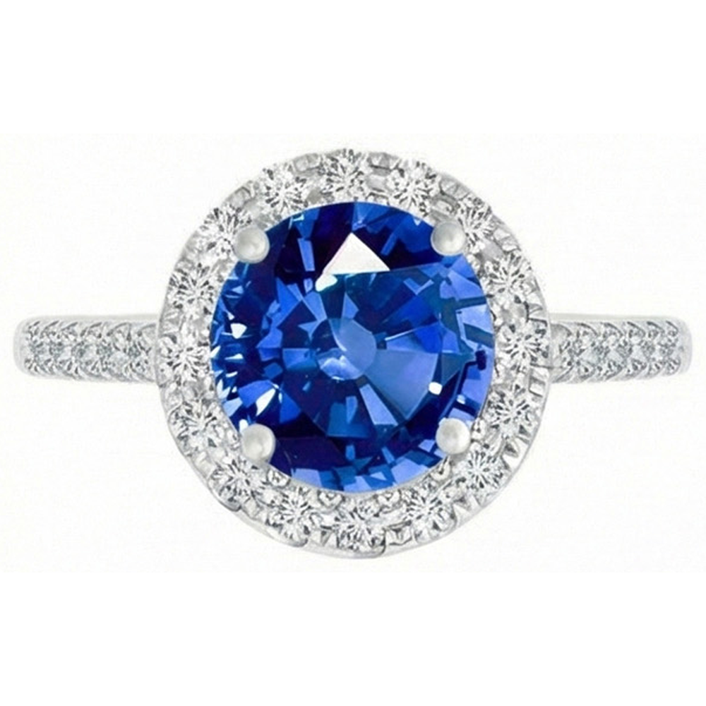 4 Ct Ceylon Sapphire And Natural Earth Mined Diamonds Ring White Gold 14K