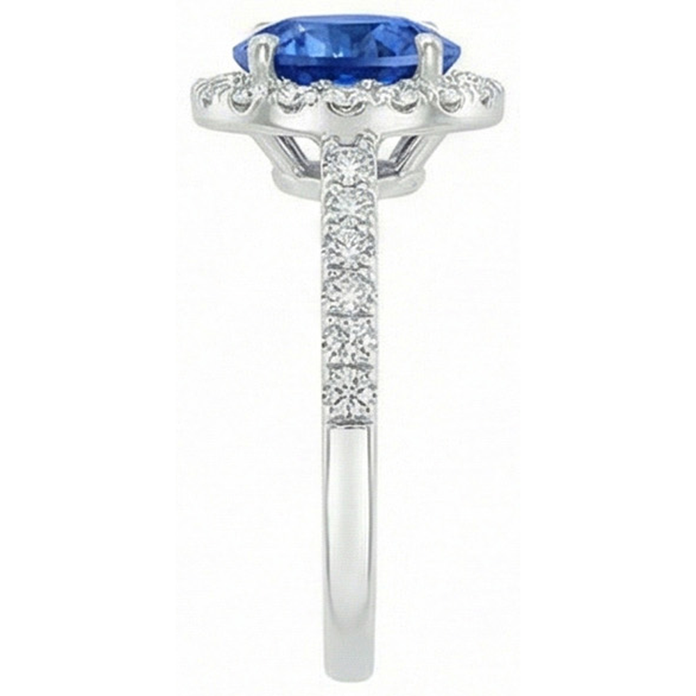 4 Ct Ceylon Sapphire And Natural Earth Mined Diamonds Ring White Gold 14K