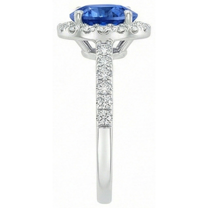 4 Ct Ceylon Sapphire And Natural Earth Mined Diamonds Ring White Gold 14K