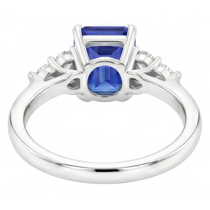 4 Ct Emerald Cut Ceylon Blue Sapphire And Round Natural Earth Mined Diamond Wedding Ring