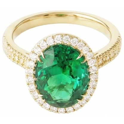4 Ct Oval Cut Green Emerald GIA With Halo Natural Earth Mined Diamond Ring 14K Yellow Gold