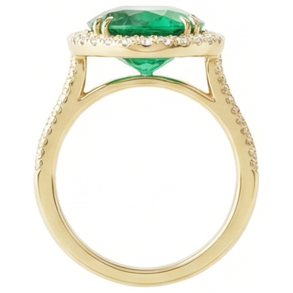 4 Ct Oval Cut Green Emerald GIA With Halo Natural Earth Mined Diamond Ring 14K Yellow Gold