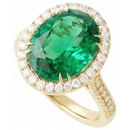 4 Ct Oval Cut Green Emerald GIA With Halo Natural Earth Mined Diamond Ring 14K Yellow Gold