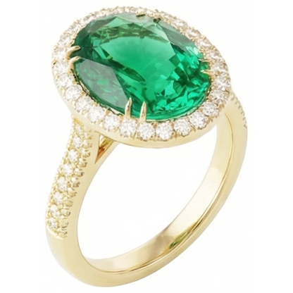 4 Ct Oval Cut Green Emerald GIA With Halo Natural Earth Mined Diamond Ring 14K Yellow Gold