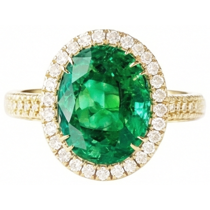 4 Ct Oval Cut Green Emerald GIA With Halo Natural Earth Mined Diamond Ring 14K Yellow Gold