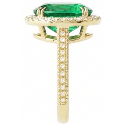 4 Ct Oval Cut Green Emerald GIA With Halo Natural Earth Mined Diamond Ring 14K Yellow Gold