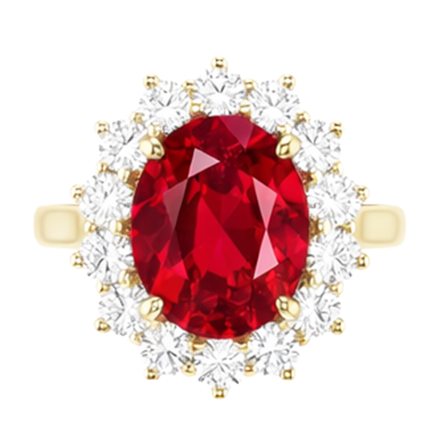 4 Ct Oval Ruby With Round Natural Earth Mined Diamonds Ring Prong Set Yellow Gold 14K
