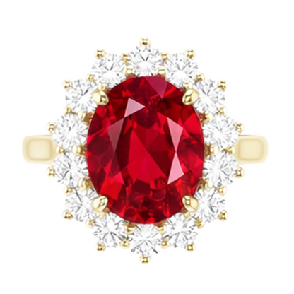 4 Ct Oval Ruby With Round Natural Earth Mined Diamonds Ring Prong Set Yellow Gold 14K