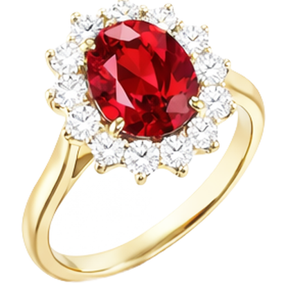 4 Ct Oval Ruby With Round Natural Earth Mined Diamonds Ring Prong Set Yellow Gold 14K