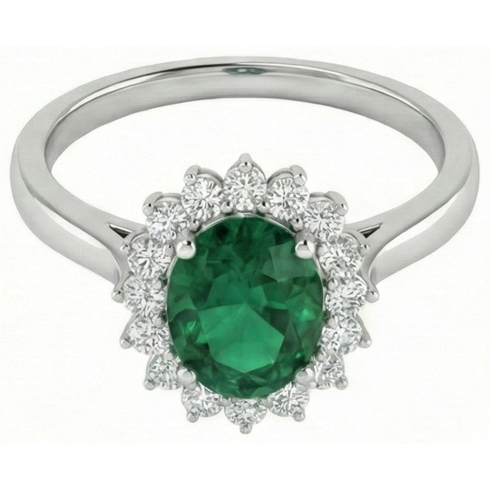 4 Ct. Solitaire With Accent Green Emerald GIA And Natural Earth Mined Diamonds Ring White Gold 14K