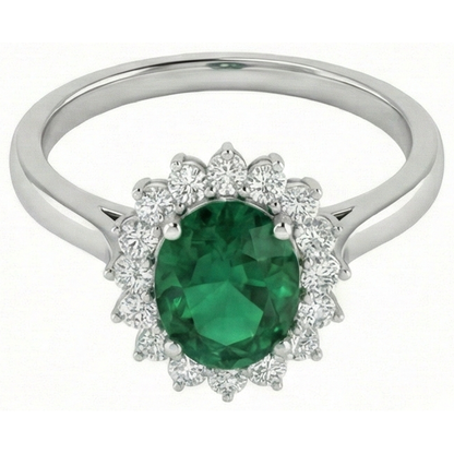 4 Ct. Solitaire With Accent Green Emerald GIA And Natural Earth Mined Diamonds Ring White Gold 14K