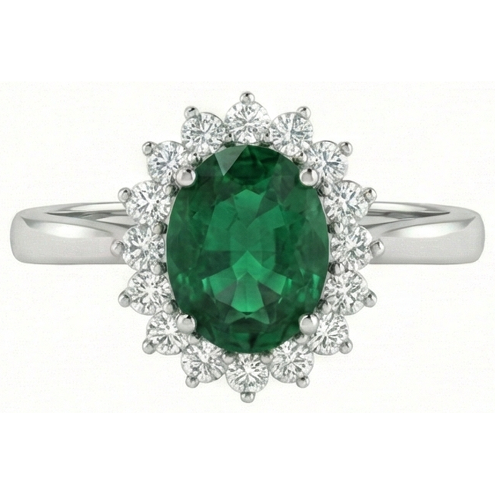 4 Ct. Solitaire With Accent Green Emerald GIA And Natural Earth Mined Diamonds Ring White Gold 14K