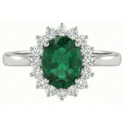 4 Ct. Solitaire With Accent Green Emerald GIA And Natural Earth Mined Diamonds Ring White Gold 14K