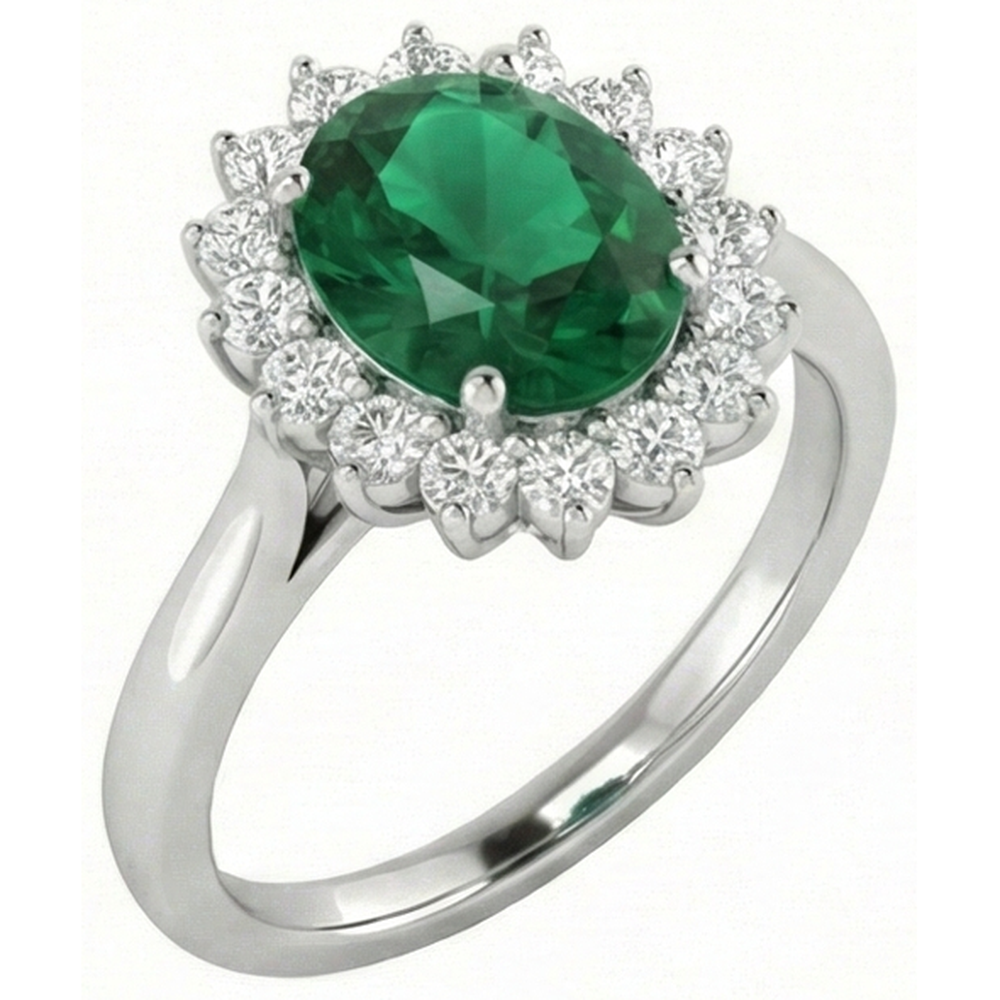 4 Ct. Solitaire With Accent Green Emerald GIA And Natural Earth Mined Diamonds Ring White Gold 14K