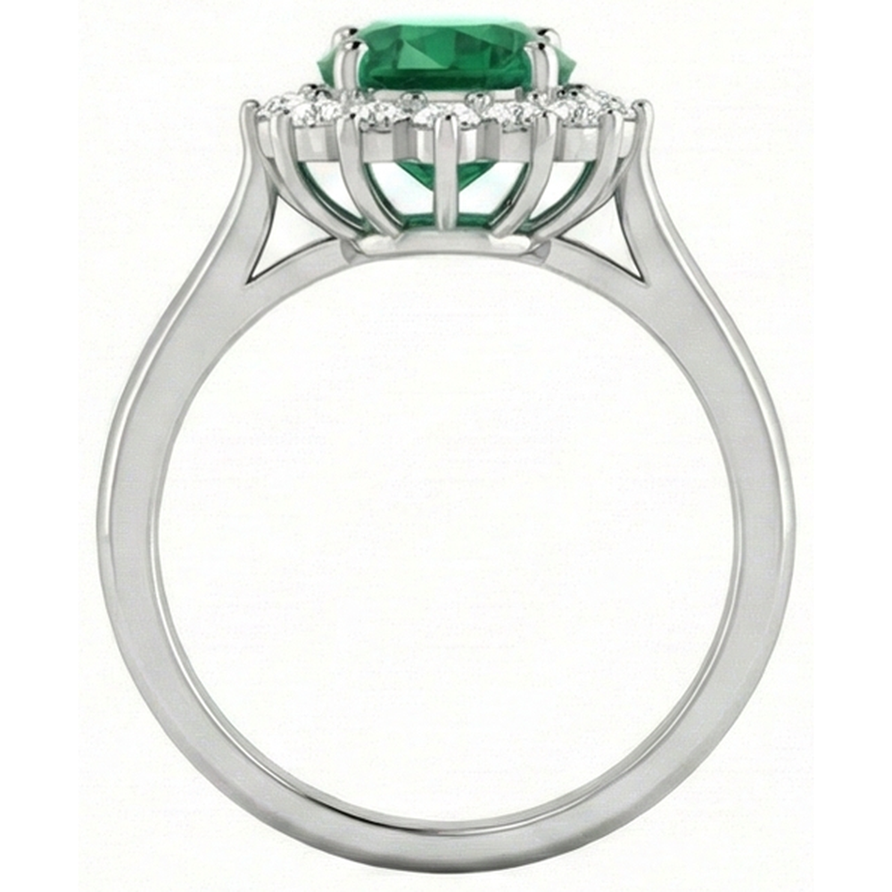 4 Ct. Solitaire With Accent Green Emerald GIA And Natural Earth Mined Diamonds Ring White Gold 14K