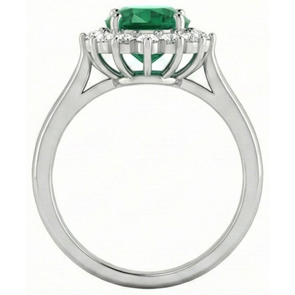 4 Ct. Solitaire With Accent Green Emerald GIA And Natural Earth Mined Diamonds Ring White Gold 14K
