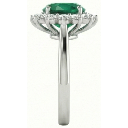 4 Ct. Solitaire With Accent Green Emerald GIA And Natural Earth Mined Diamonds Ring White Gold 14K