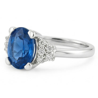 4 Ct Sri Lanka Blue Sapphire And Natural Earth Mined Diamond Ring White Gold 14K