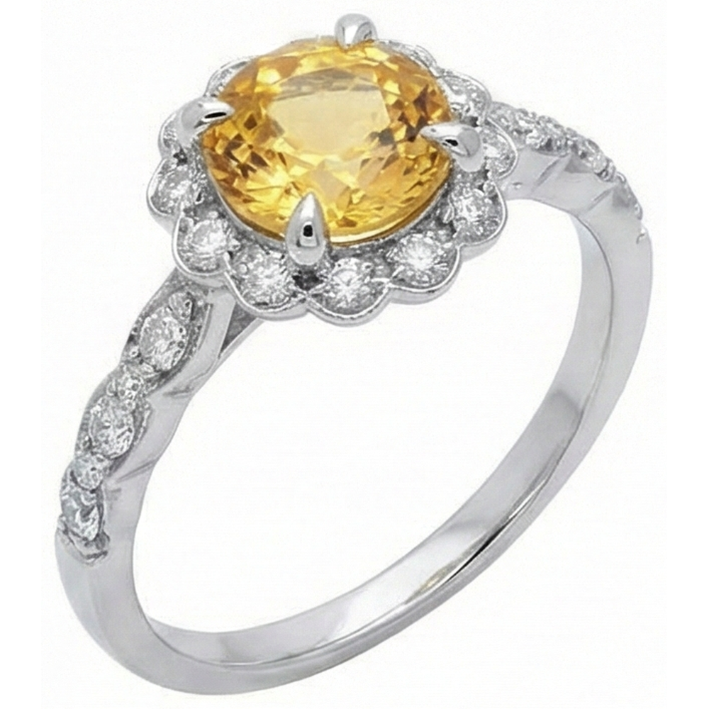 4 Ct Yellow Sapphire And Natural Earth Mined Diamonds Ring White Gold 14K