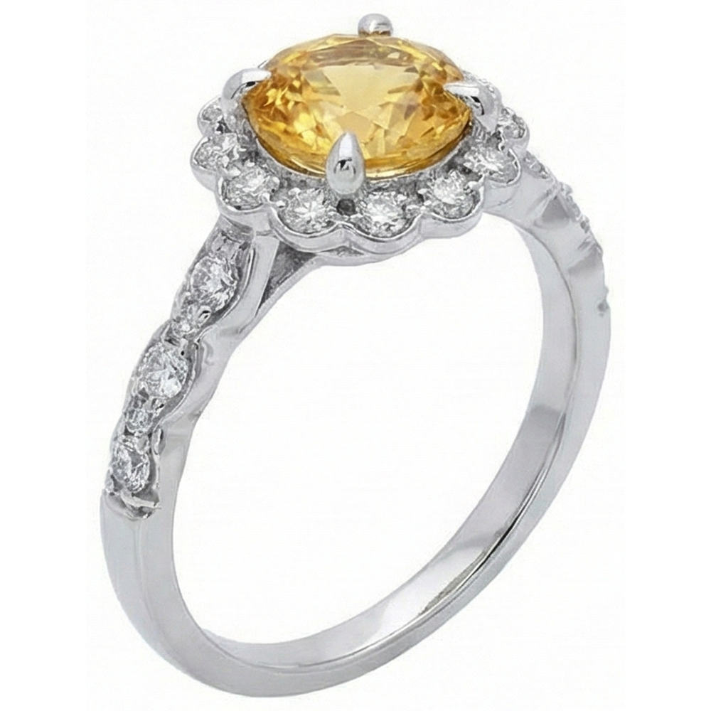 4 Ct Yellow Sapphire And Natural Earth Mined Diamonds Ring White Gold 14K