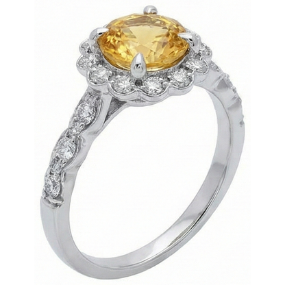 4 Ct Yellow Sapphire And Natural Earth Mined Diamonds Ring White Gold 14K