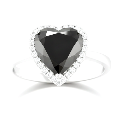 8 Carat Heart Black Diamond and White Diamond Halo Ring Natural 14K White Gold