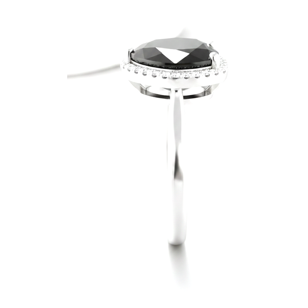 8 Carat Heart Black Diamond and White Diamond Halo Ring Natural 14K White Gold