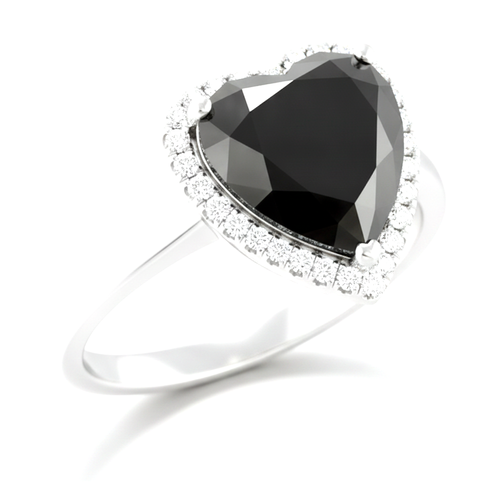 8 Carat Heart Black Diamond and White Diamond Halo Ring Natural 14K White Gold