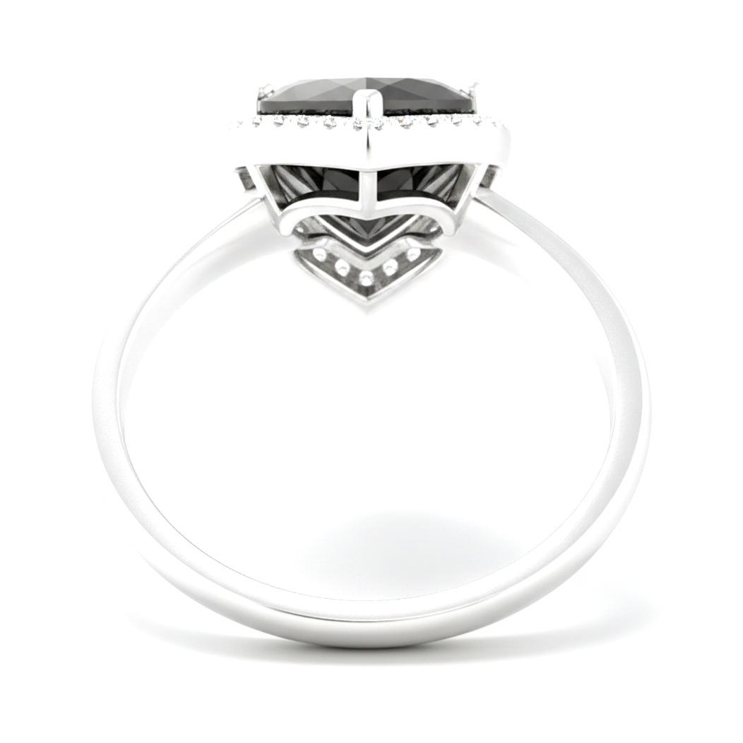 8 Carat Heart Black Diamond and White Diamond Halo Ring Natural 14K White Gold