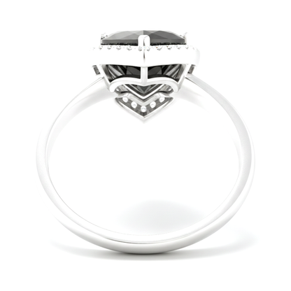 8 Carat Heart Black Diamond and White Diamond Halo Ring Natural 14K White Gold
