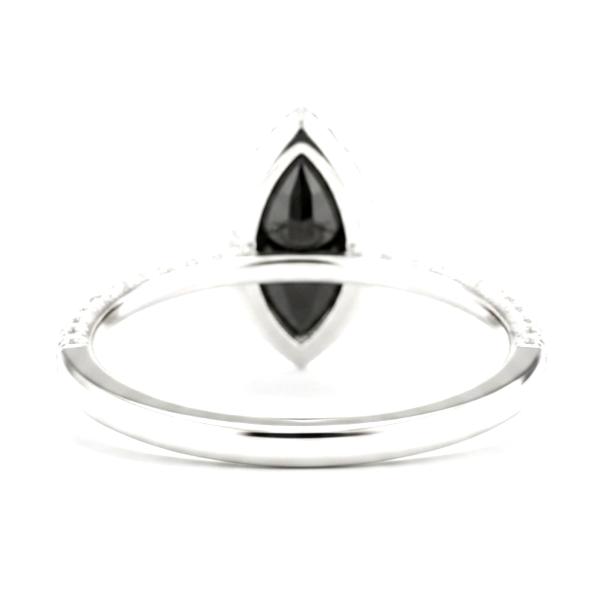 3 Carat Marquise Black Diamond and White Diamond Halo Ring Natural 14K White Gold
