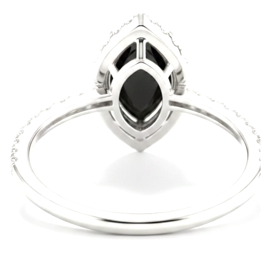 3 Carat Marquise Black Diamond and White Diamond Halo Ring Natural 14K White Gold