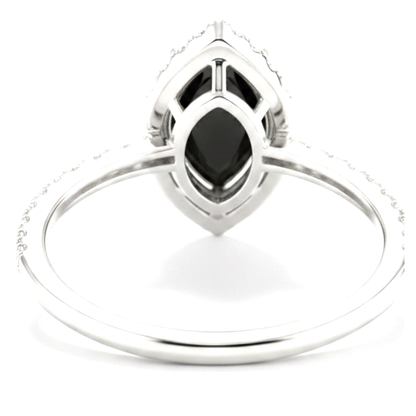 3 Carat Marquise Black Diamond and White Diamond Halo Ring Natural 14K White Gold