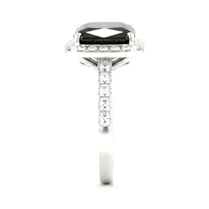 6 Carat Radiant Black Diamond and White Diamond Halo Ring Natural 14K White Gold