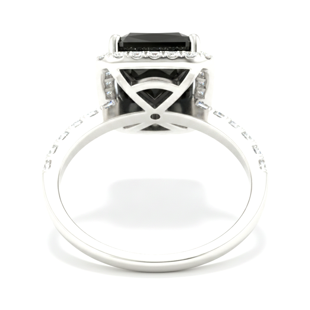 6 Carat Radiant Black Diamond and White Diamond Halo Ring Natural 14K White Gold