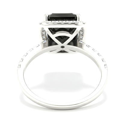 6 Carat Radiant Black Diamond and White Diamond Halo Ring Natural 14K White Gold
