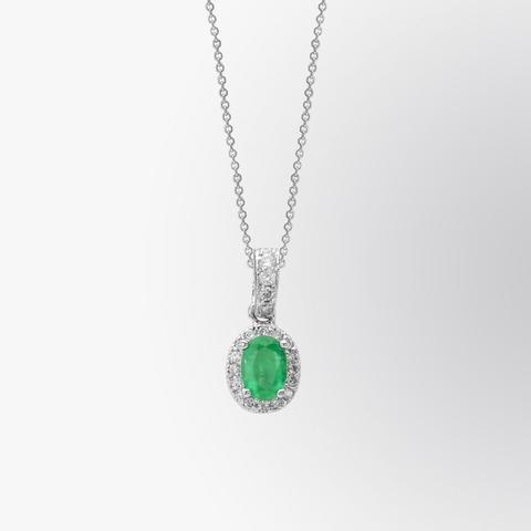 4.05 Carats Colombian Green Emerald And Natural Earth Mined Diamond Gemstone Pendant 14K White Gold