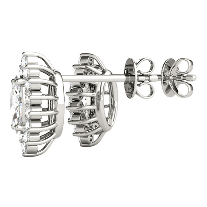 4.20 Carats Marquise And Round Cut Natural Earth Mined Diamonds Studs Earrings Halo WG 14K