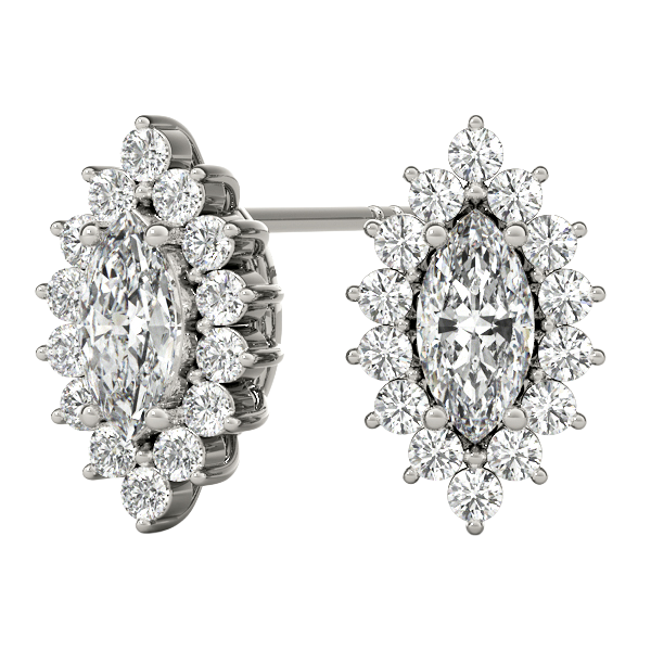 4.20 Carats Marquise And Round Cut Natural Earth Mined Diamonds Studs Earrings Halo WG 14K
