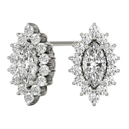 4.20 Carats Marquise And Round Cut Natural Earth Mined Diamonds Studs Earrings Halo WG 14K