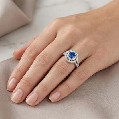 4.25 Carats Sri Lankan Sapphire And Natural Earth Mined Diamond Engagement Ring 14K Gold