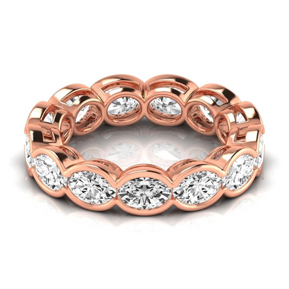 4.29 Ct Oval Diamond Bezel Set Eternity Band Rose Gold Lab Grown Ring