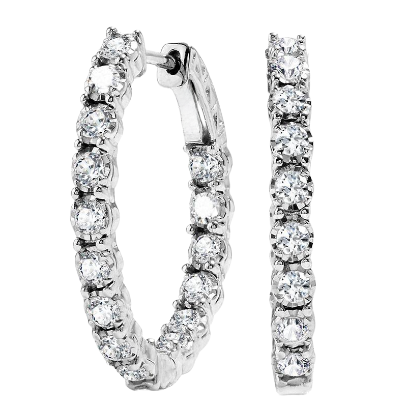 4.30 Carats Sparkling Brilliant Cut Natural Earth Mined Diamonds Lady Hoop Earrings WG 14K