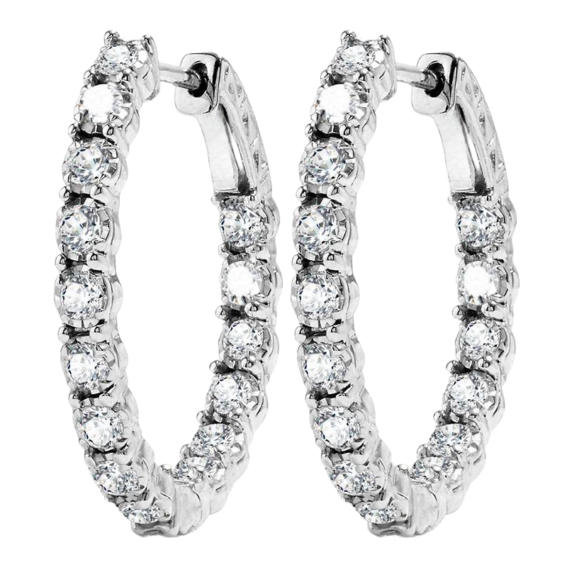 4.30 Carats Sparkling Brilliant Cut Natural Earth Mined Diamonds Lady Hoop Earrings WG 14K