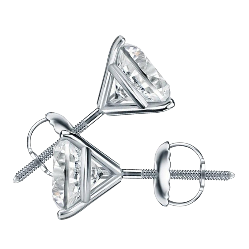 4.30 Ct Three Prong Set Natural Earth Mined Diamonds Women Studs Earring White Gold 14K
