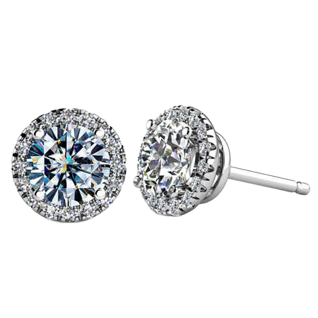 4.32 Carats Round Shaped Halo Natural Earth Mined Diamond Women Stud Earrings