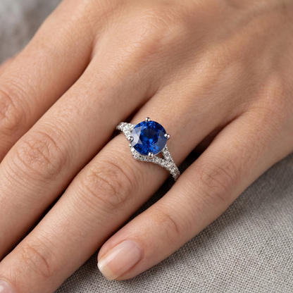 4.35 Ct Prong Set Ceylon Sapphire Natural Earth Mined Diamonds Ring White Gold