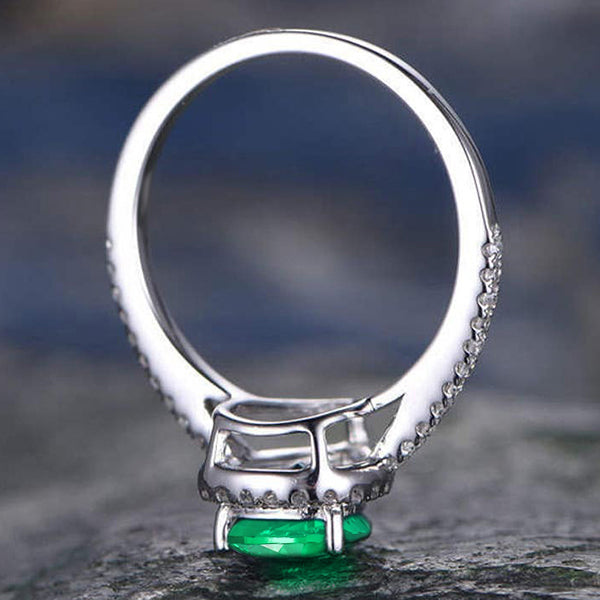 4.40 Carats Green Emerald With Natural Earth Mined Diamond Ring White Gold Fine Lady Jewelry